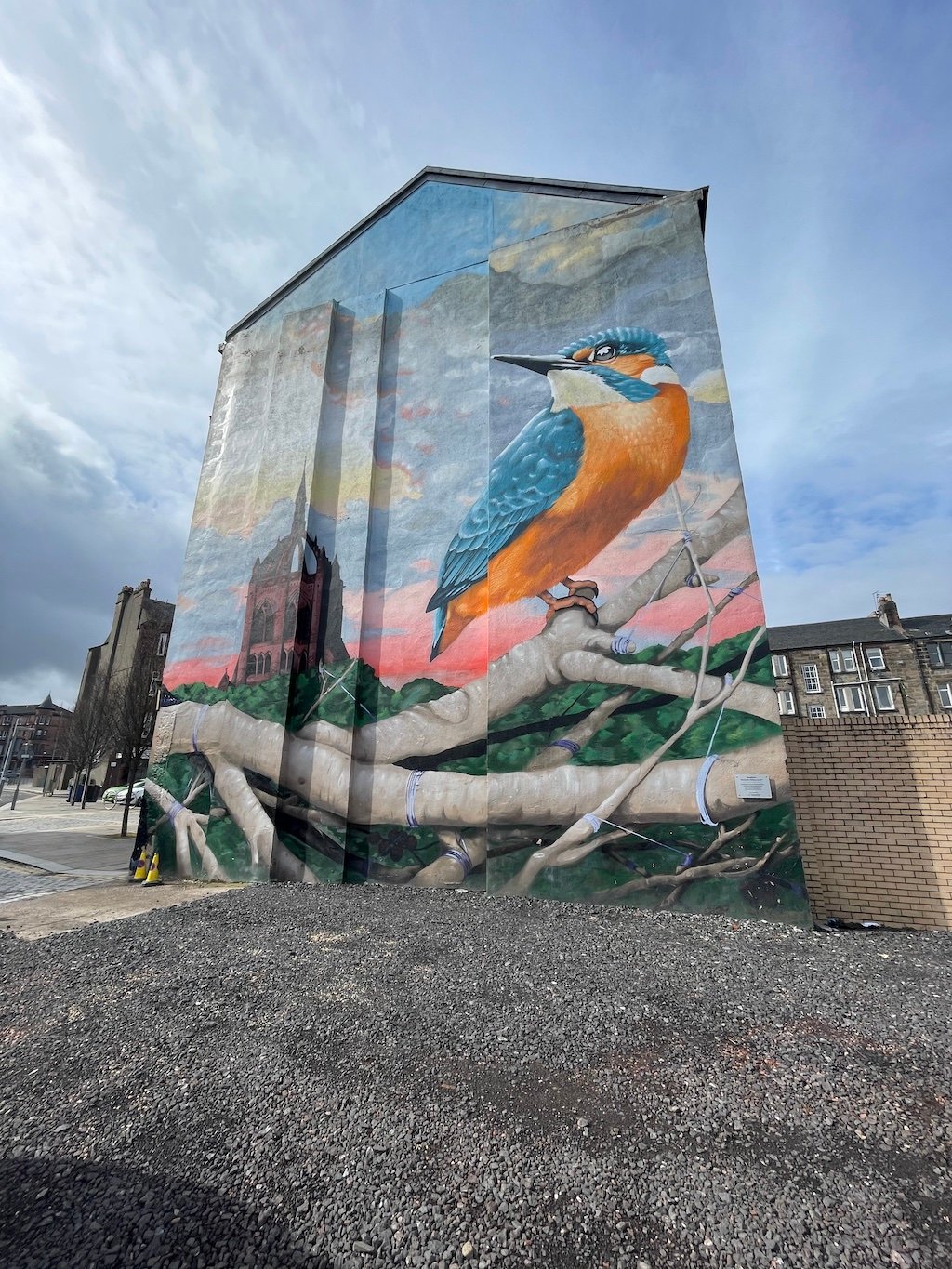 Paisley mural No. 02: "The Kingfisher" by Mark Worst (2017) on Johnston Street, Paisley town centre