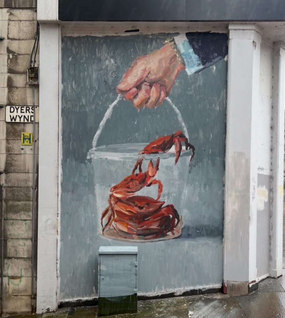 Paisley mural No. 51: "The Crab Bucket" on Dyers Wynd, Paisley.