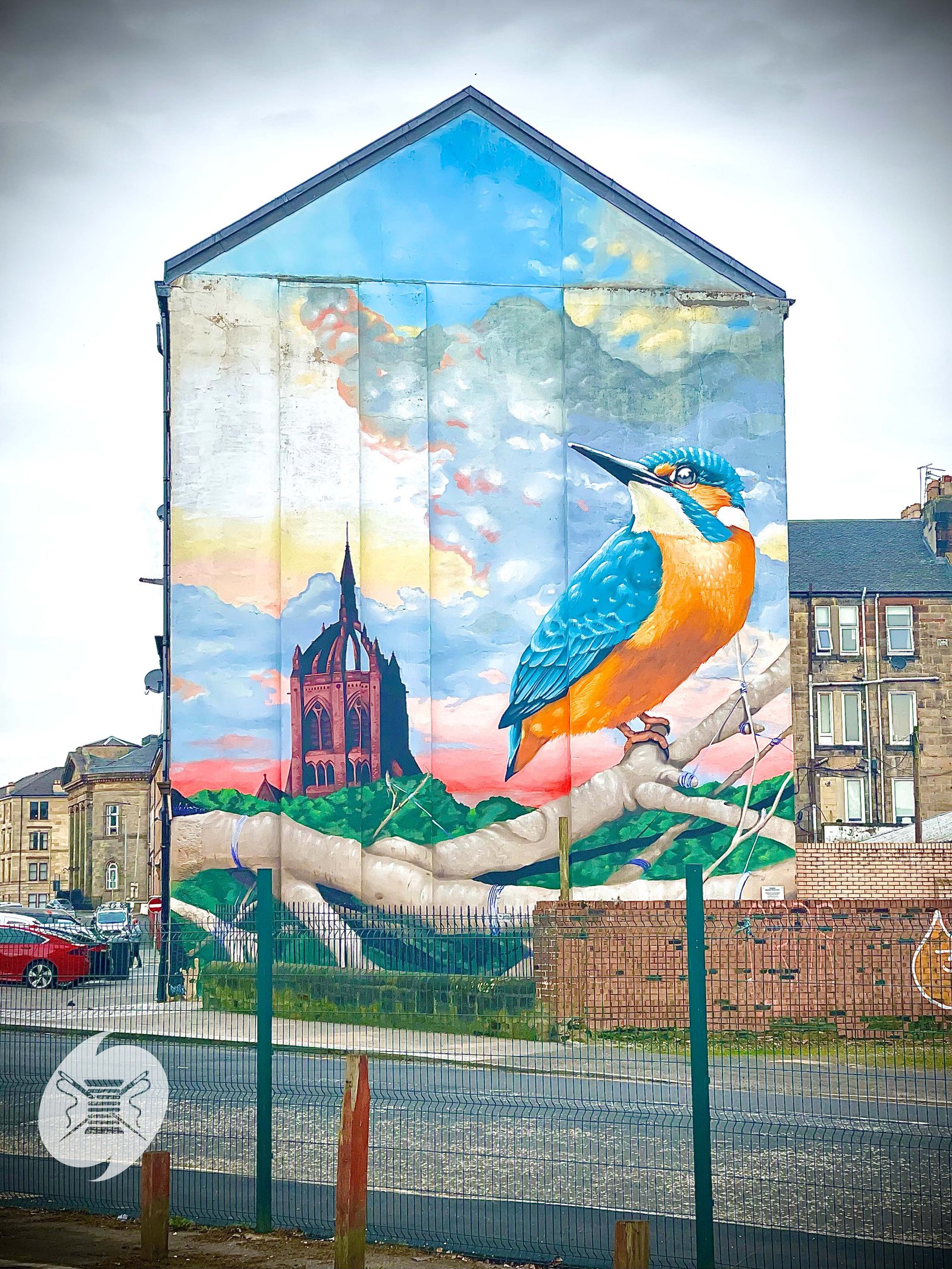 Paisley mural No. 01: "The Kingfisher" by Mark Worst (2017) on Johnston Street, Paisley town centre