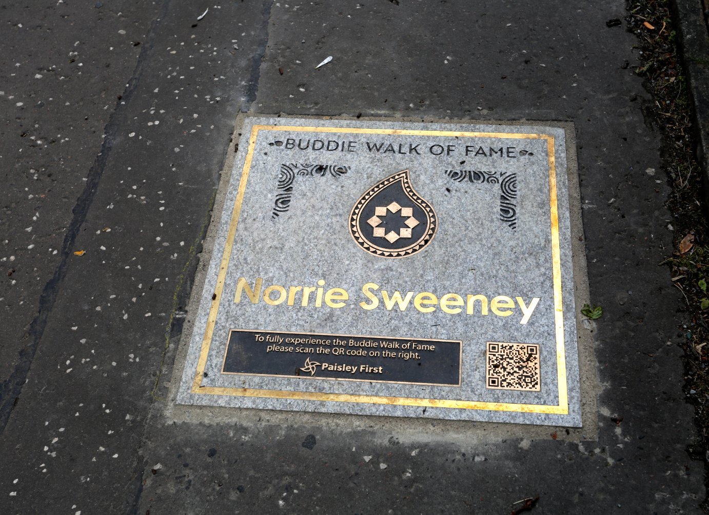 Buddie Walk of Fame plaque for Norrie Sweeney, Paisley.