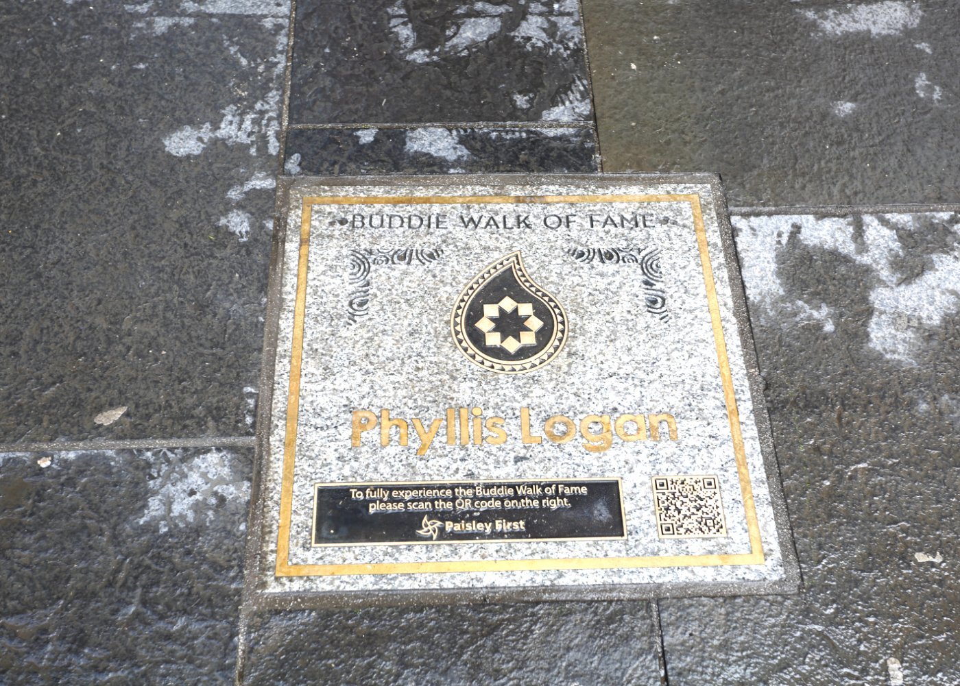 Buddie Walk of Fame plaque for Phyllis Logan, Paisley.